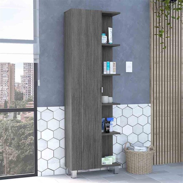 Depot E-Shop Venus Linen Single Door Cabinet, Smokey Oak - DE-MLI6584