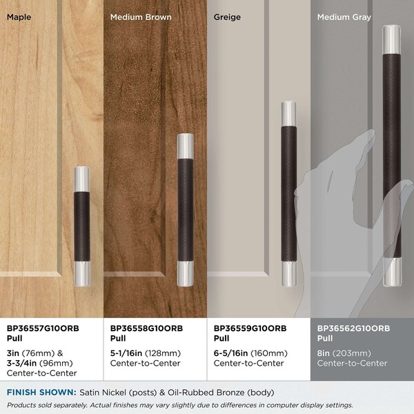 Amerock Esquire 8 in 203 mm Center-to-Center Satin Nickel/Oil-Rubbed Bronze Cabinet Pull - BP36562G10ORB