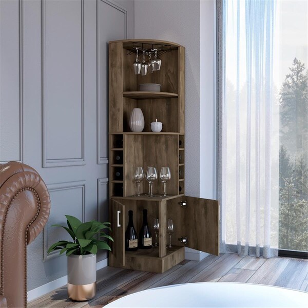 Depot E-Shop Two Drawers Egina Bar Cabinet, Dark Brown - DE-BLB7788