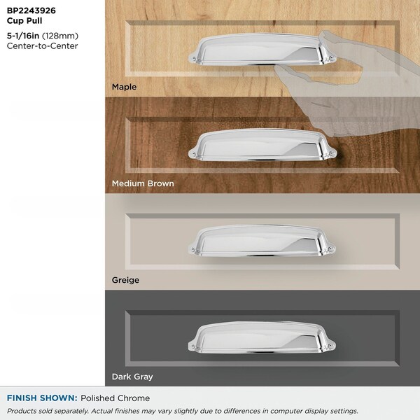 Amerock Stature 5-1/16 in 128 mm Center-to-Center Polished Chrome Cabinet Cup Pull - BP2243926