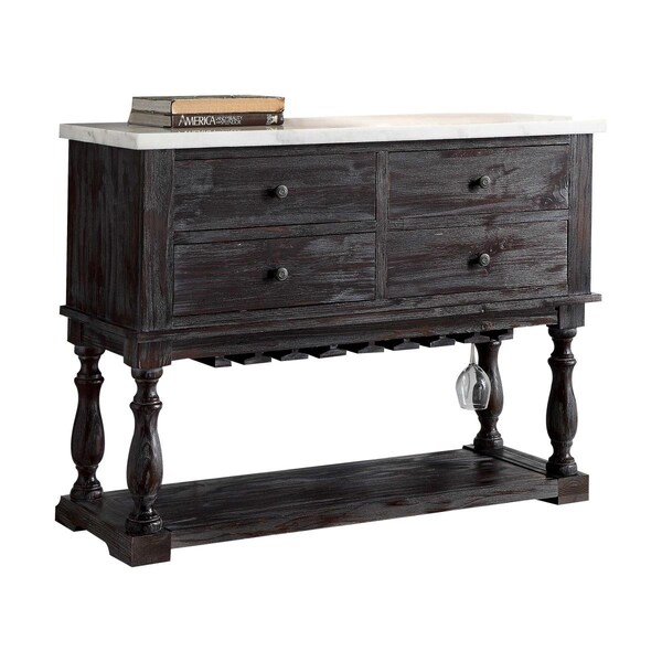 Gfancy Fixtures 18 x 48 x 36 in. White Marble Weathered Espresso Wood Server - GF3668741