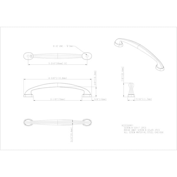 Elements By Hardware Resources 96 mm Center-to-Center Dull Nickel Arched Capri Cabinet Pull - 411689