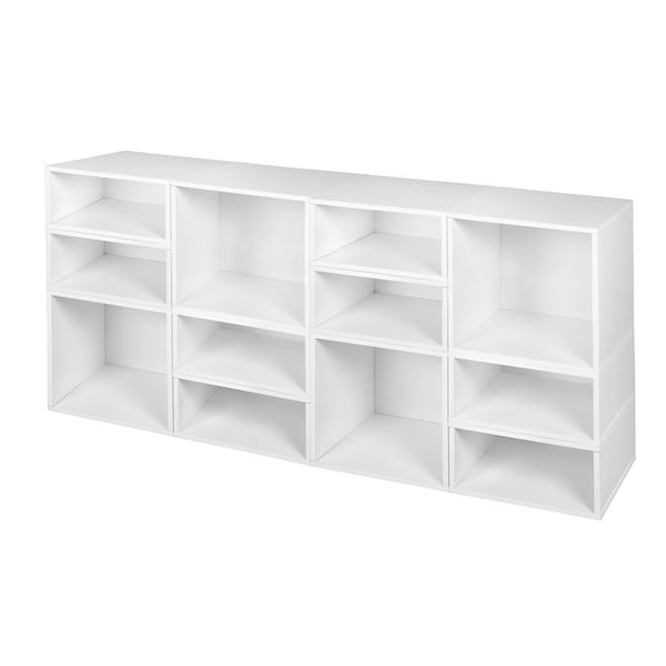 Regency Niche Cubo Storage Organizer Open Bookshelf Set- 4 Full Cubes/8 Half Cubes- White Wood Grain - PC4F8HWH