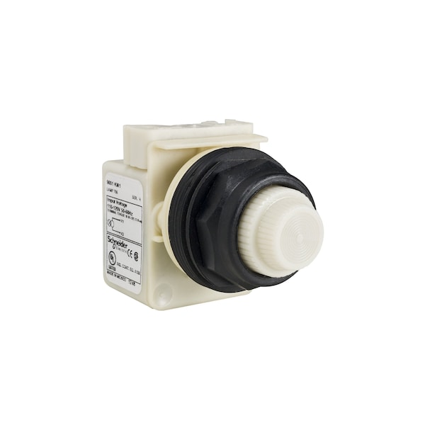 Botón pulsador de 30mm Square D, Tipo SK, luz indicadora de prueba, 120VCA/VDC módulo de luz LED blanco, lente blanca en domo, NEMA 4, 4X - 9001SKT38LWW9