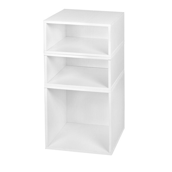 Regency Niche Cubo Storage Organizer Open Bookshelf Set- 1 Full Cube/2 Half Cubes- White Wood Grain - PC1F2HWH