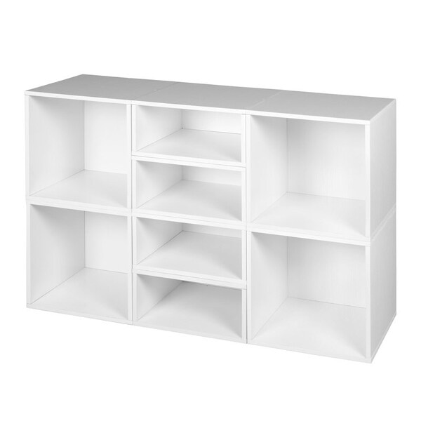 Regency Niche Cubo Storage Organizer Open Bookshelf Set- 4 Full Cubes/4 Half Cubes- White Wood Grain - PC4F4HWH
