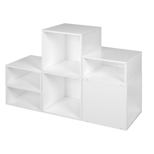 Regency Niche Cubo Storage Organizer Open Bookshelf Set- 3 Full Cubes/3 Half Cubes- White Wood Grain - PC3F3HWH