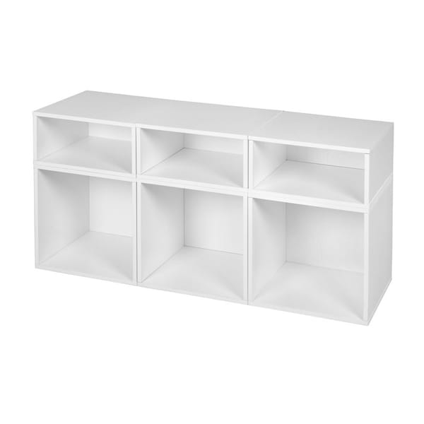 Regency Niche Cubo Storage Organizer Open Bookshelf Set- 3 Full Cubes/3 Half Cubes- White Wood Grain - PC3F3HWH