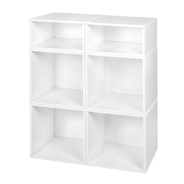 Regency Niche Cubo Storage Organizer Open Bookshelf Set- 4 Full Cubes/2 Half Cubes- White Wood Grain - PC4F2HWH
