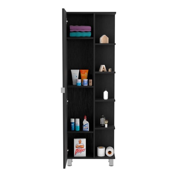 Tuhome Urano Mirror Linen Cabinet, Four Interior Shelves, Five External Shelves, Black - MLW5536