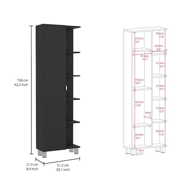 Tuhome Urano Mirror Linen Cabinet, Four Interior Shelves, Five External Shelves, Black - MLW5536