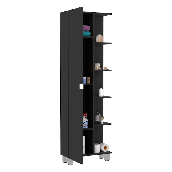 Tuhome Urano Mirror Linen Cabinet, Four Interior Shelves, Five External Shelves, Black - MLW5536