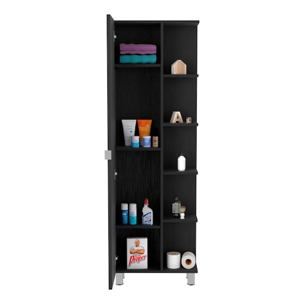 Tuhome Urano Mirror Linen Cabinet, Four Interior Shelves, Five External Shelves, Black - MLW5536