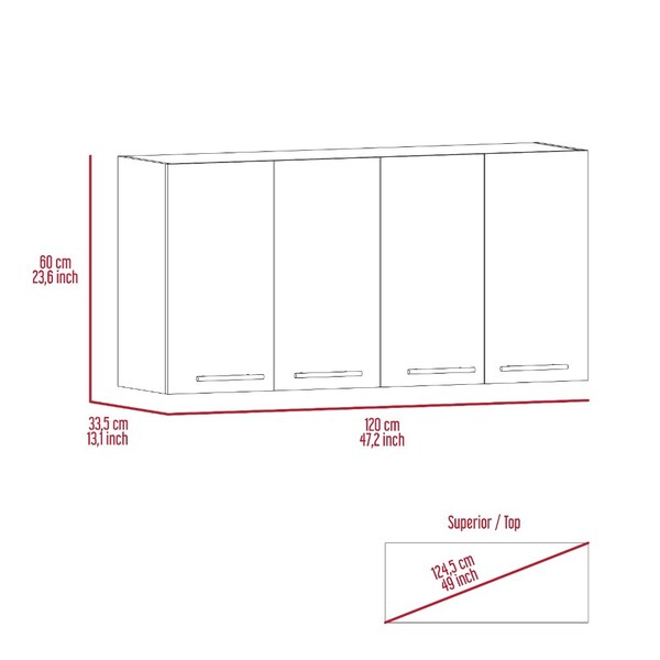 Tuhome 120 Wall Cabinet, Four Doors, Two Cabinets, Two Shelves, Black - GLW5586