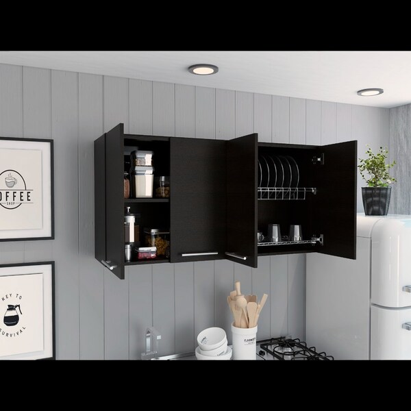 Tuhome 120 Wall Cabinet, Four Doors, Two Cabinets, Two Shelves, Black - GLW5586