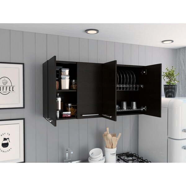 Tuhome 120 Wall Cabinet, Four Doors, Two Cabinets, Two Shelves, Black - GLW5586