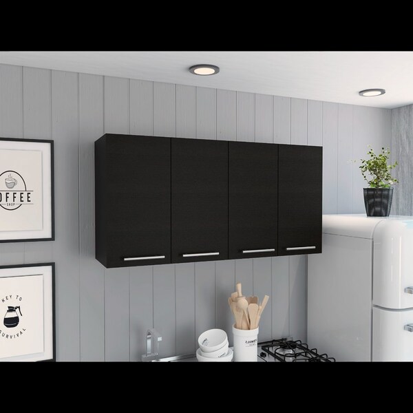 Tuhome 120 Wall Cabinet, Four Doors, Two Cabinets, Two Shelves, Black - GLW5586