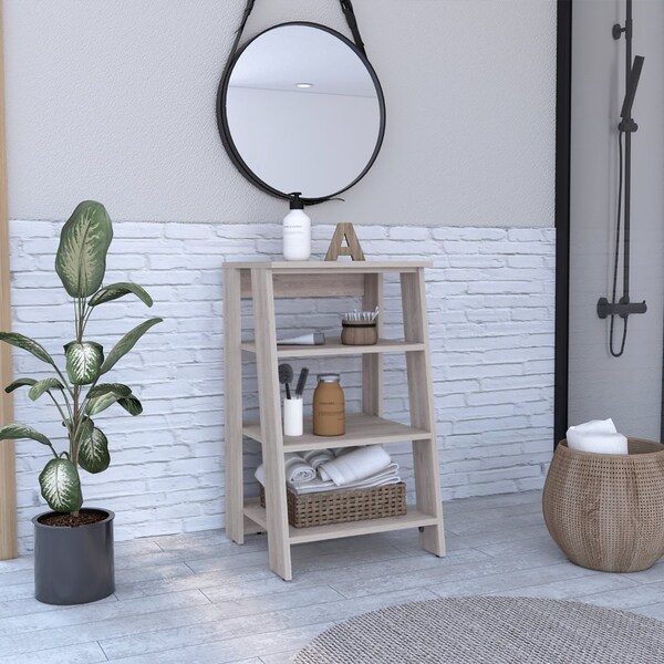 Tuhome St. Clair Linen Cabinet, Two Interior Shelves, Two Open Shelves, Single Door, Light Gray - MLZ7127