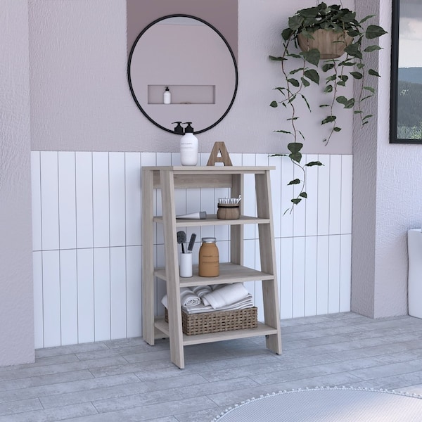 Tuhome St. Clair Linen Cabinet, Two Interior Shelves, Two Open Shelves, Single Door, Light Gray - MLZ7127