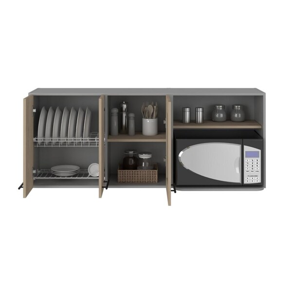 Tuhome Hasselt Wall Cabinet, Double Door, Glass Cabinet, Rack, Light Pine - MGR7957