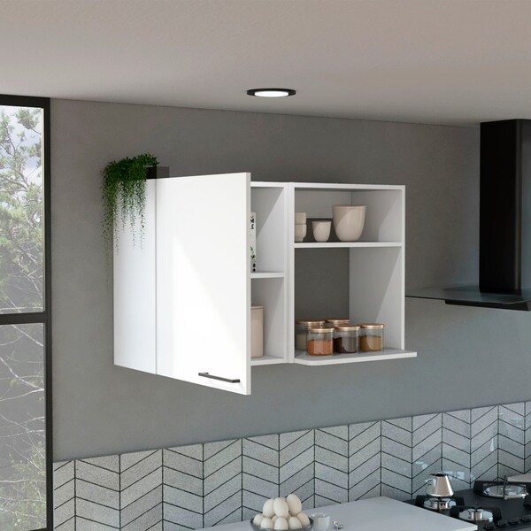 Tuhome Napoles 2 Wall Cabinet, Open Storage Shelves, Single Door, White - MLB8982