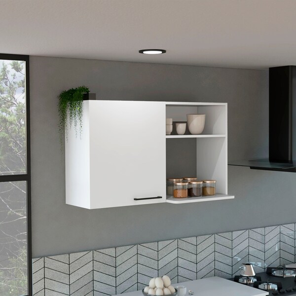 Tuhome Napoles 2 Wall Cabinet, Open Storage Shelves, Single Door, White - MLB8982