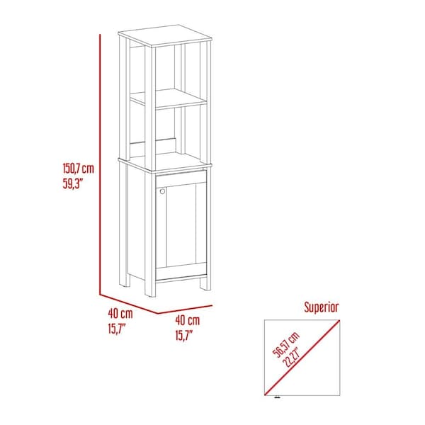 Tuhome St. Clair Linen Cabinet, Two Interior Shelves, Two Open Shelves, Single Door, Light Oak/White - MDB7122