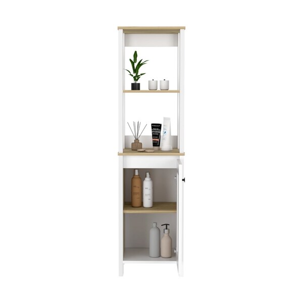 Tuhome St. Clair Linen Cabinet, Two Interior Shelves, Two Open Shelves, Single Door, Light Oak/White - MDB7122