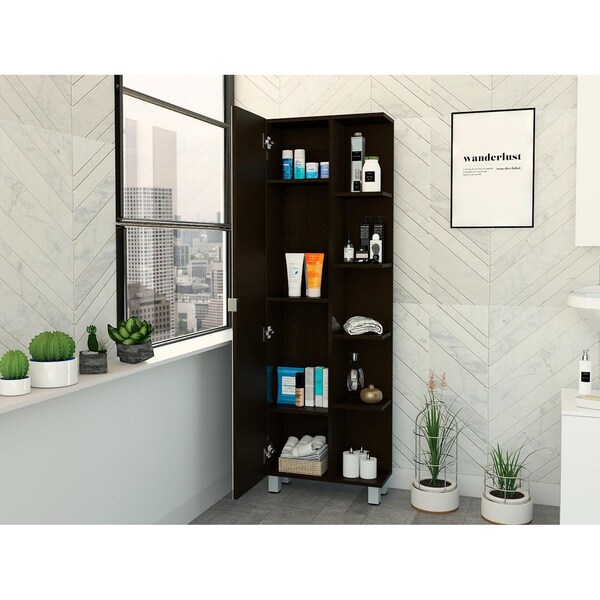 Tuhome Urano Mirror Linen Cabinet, Four Interior Shelves, Five External Shelves, Black - MLW5548