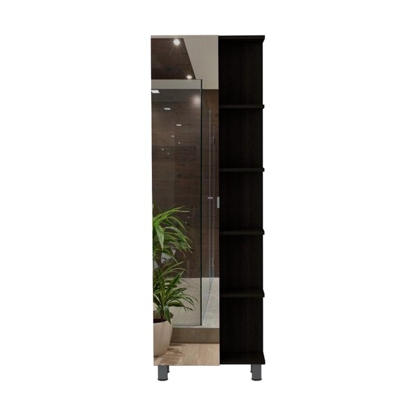 Tuhome Urano Mirror Linen Cabinet, Four Interior Shelves, Five External Shelves, Black - MLW5548