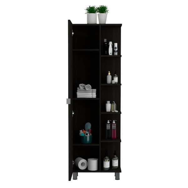 Tuhome Urano Mirror Linen Cabinet, Four Interior Shelves, Five External Shelves, Black - MLW5548