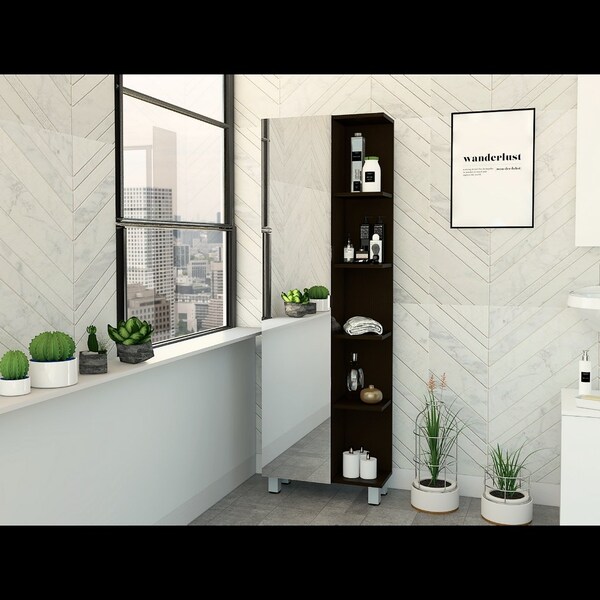 Tuhome Urano Mirror Linen Cabinet, Four Interior Shelves, Five External Shelves, Black - MLW5548
