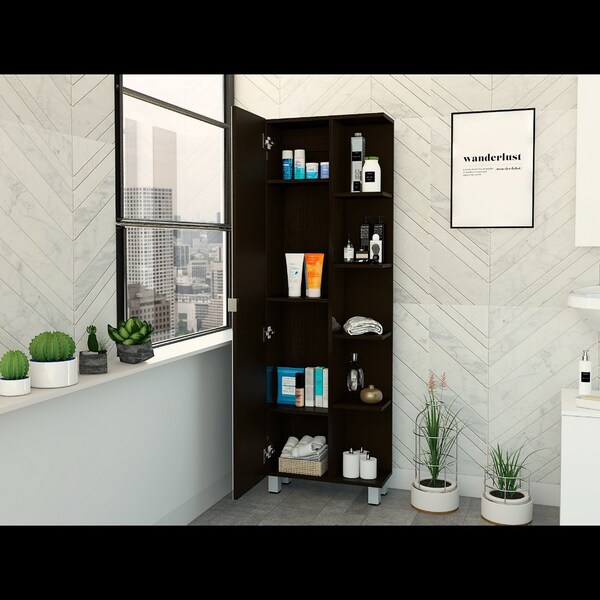 Tuhome Urano Mirror Linen Cabinet, Four Interior Shelves, Five External Shelves, Black - MLW5548