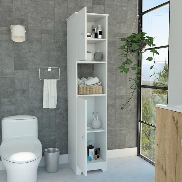 Tuhome Ibis Linen Cabinet, Double Doors, Four Interior Shelves, Two Cabinets, White - MLB4769