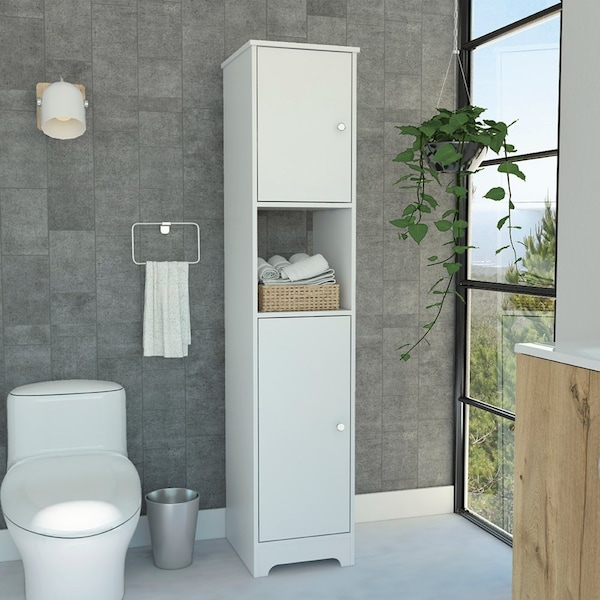 Tuhome Ibis Linen Cabinet, Double Doors, Four Interior Shelves, Two Cabinets, White - MLB4769