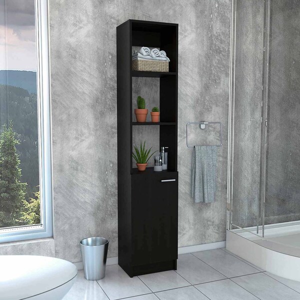Tuhome Malaga Linen Cabinet, Two Interior Shelves, Three External Shelves, Single Door, Black - MLW5538