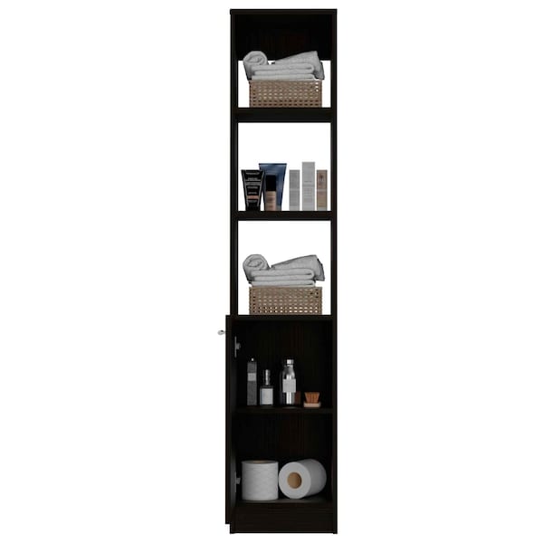 Tuhome Malaga Linen Cabinet, Two Interior Shelves, Three External Shelves, Single Door, Black - MLW5538