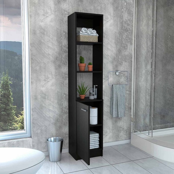 Tuhome Malaga Linen Cabinet, Two Interior Shelves, Three External Shelves, Single Door, Black - MLW5538