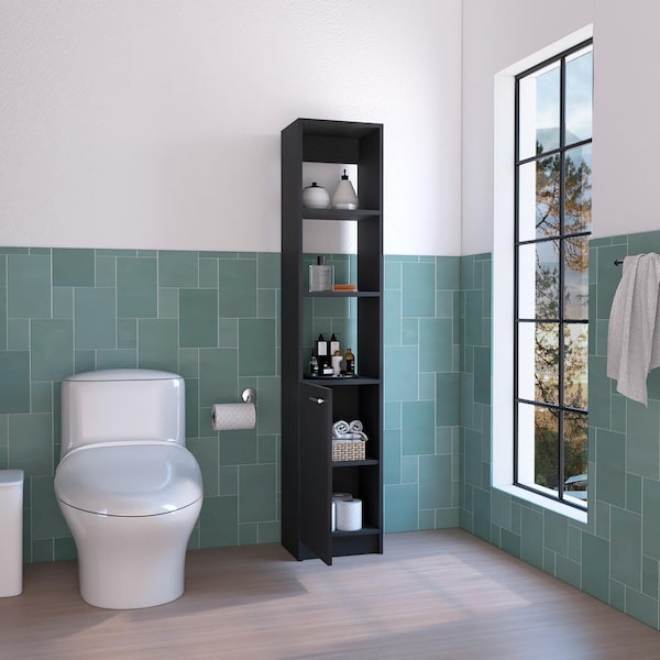 Tuhome Malaga Linen Cabinet, Two Interior Shelves, Three External Shelves, Single Door, Black - MLW5538