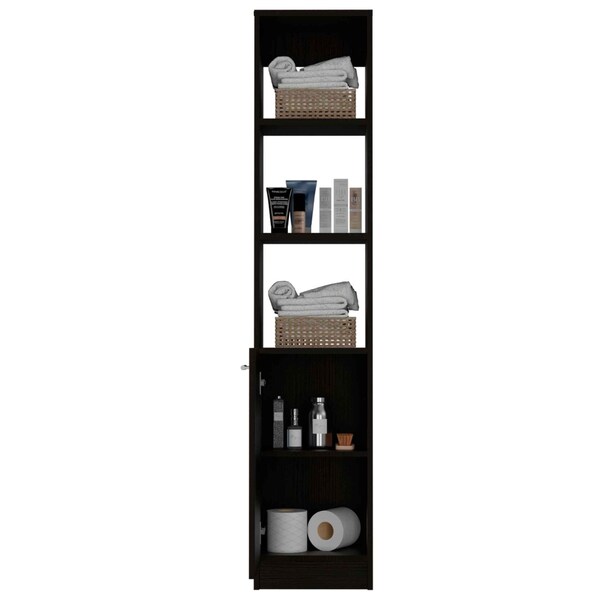 Tuhome Malaga Linen Cabinet, Two Interior Shelves, Three External Shelves, Single Door, Black - MLW5538