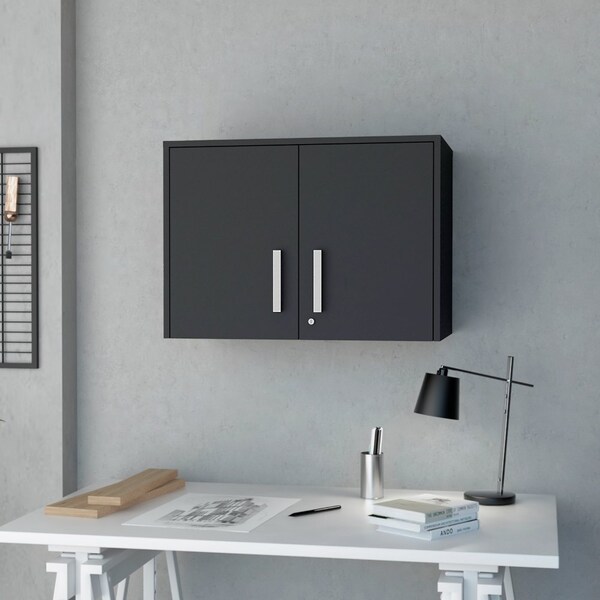 Tuhome Storage Cabinet, Wall Cabinet, Three Interior Shelves, Double Door, Black - WCN6775