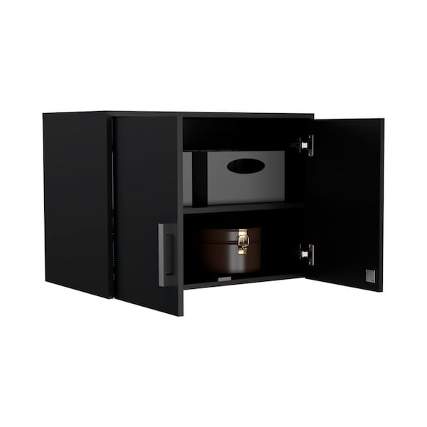 Tuhome Storage Cabinet, Wall Cabinet, Three Interior Shelves, Double Door, Black - WCN6775