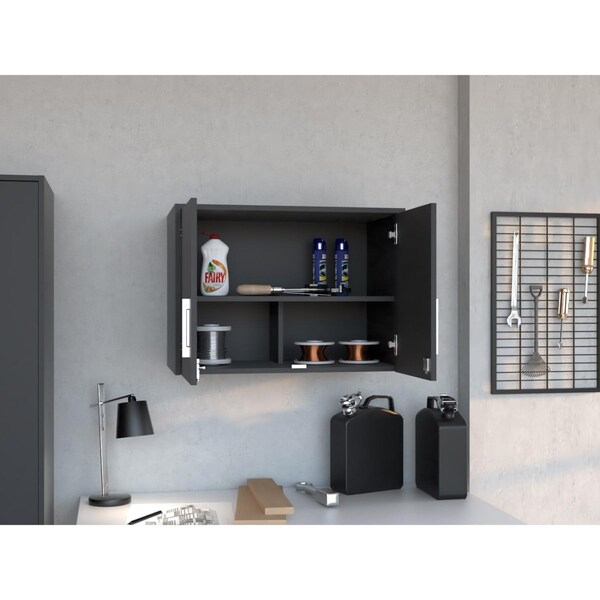 Tuhome Storage Cabinet, Wall Cabinet, Three Interior Shelves, Double Door, Black - WCN6775
