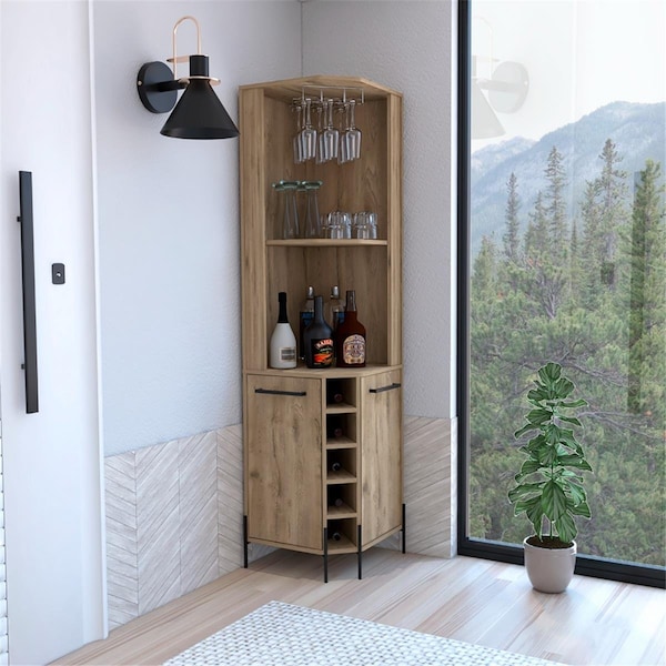 Depot E-Shop Bosnia Corner Bar Cabinet, Macadamia - DE-BLM7768