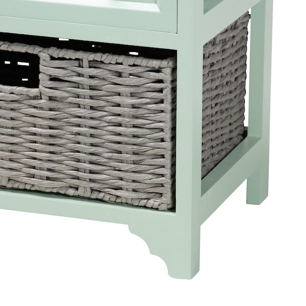 Baxton Studio Valtina   Oak Brown and Mint Green Finished Wood  Storage Unit with Baskets - 222-12301-ZORO
