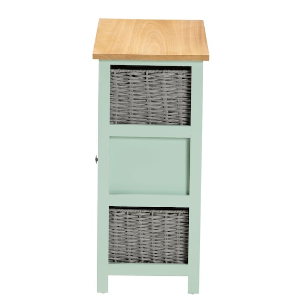Baxton Studio Valtina   Oak Brown and Mint Green Finished Wood  Storage Unit with Baskets - 222-12301-ZORO