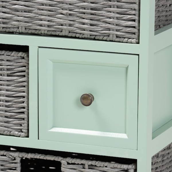 Baxton Studio Valtina   Oak Brown and Mint Green Finished Wood  Storage Unit with Baskets - 222-12301-ZORO