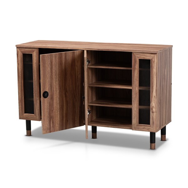 Baxton Studio Valina 2-Door Wood Entryway Shoe Storage Cabinet with Screen Inserts - 155-9282