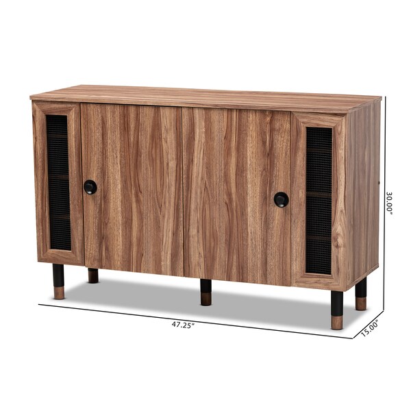Baxton Studio Valina 2-Door Wood Entryway Shoe Storage Cabinet with Screen Inserts - 155-9282