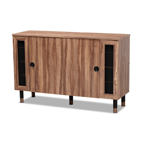 Baxton Studio Valina 2-Door Wood Entryway Shoe Storage Cabinet with Screen Inserts - 155-9282